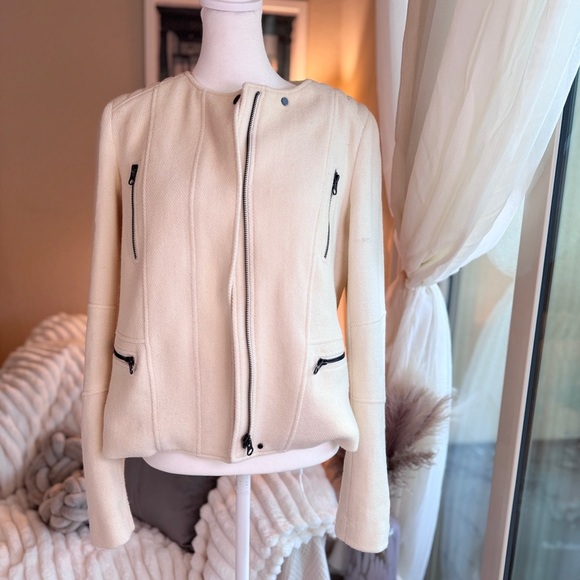 Vince Boucle Moto Jacket Cream Stretch Wool Blend. - Picture 1 of 4